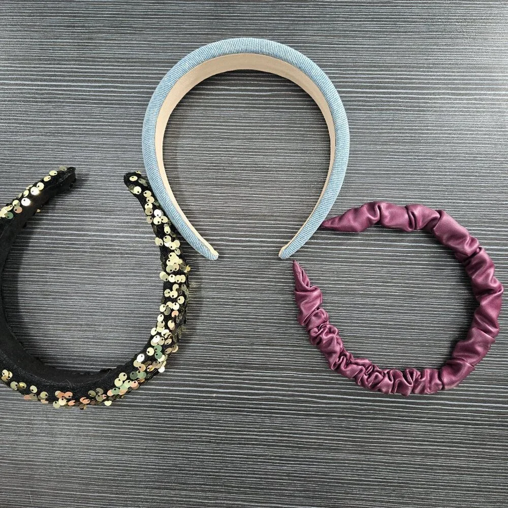3 Stylish Headbands lot Pink, Blue, Black Glitter